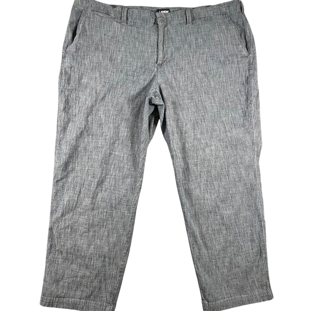 Lands End Pants Womens 22W Blue Chambray Slim‎ Ankle Chino Stretch Cotton